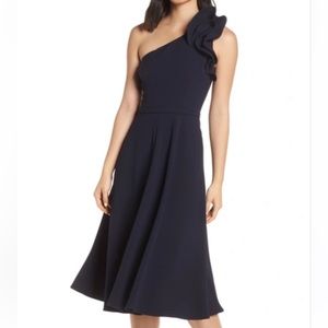 Eliza J Ruffle One-Shoulder Fit & Flare Dress - Size 4 (brand new, tags on)